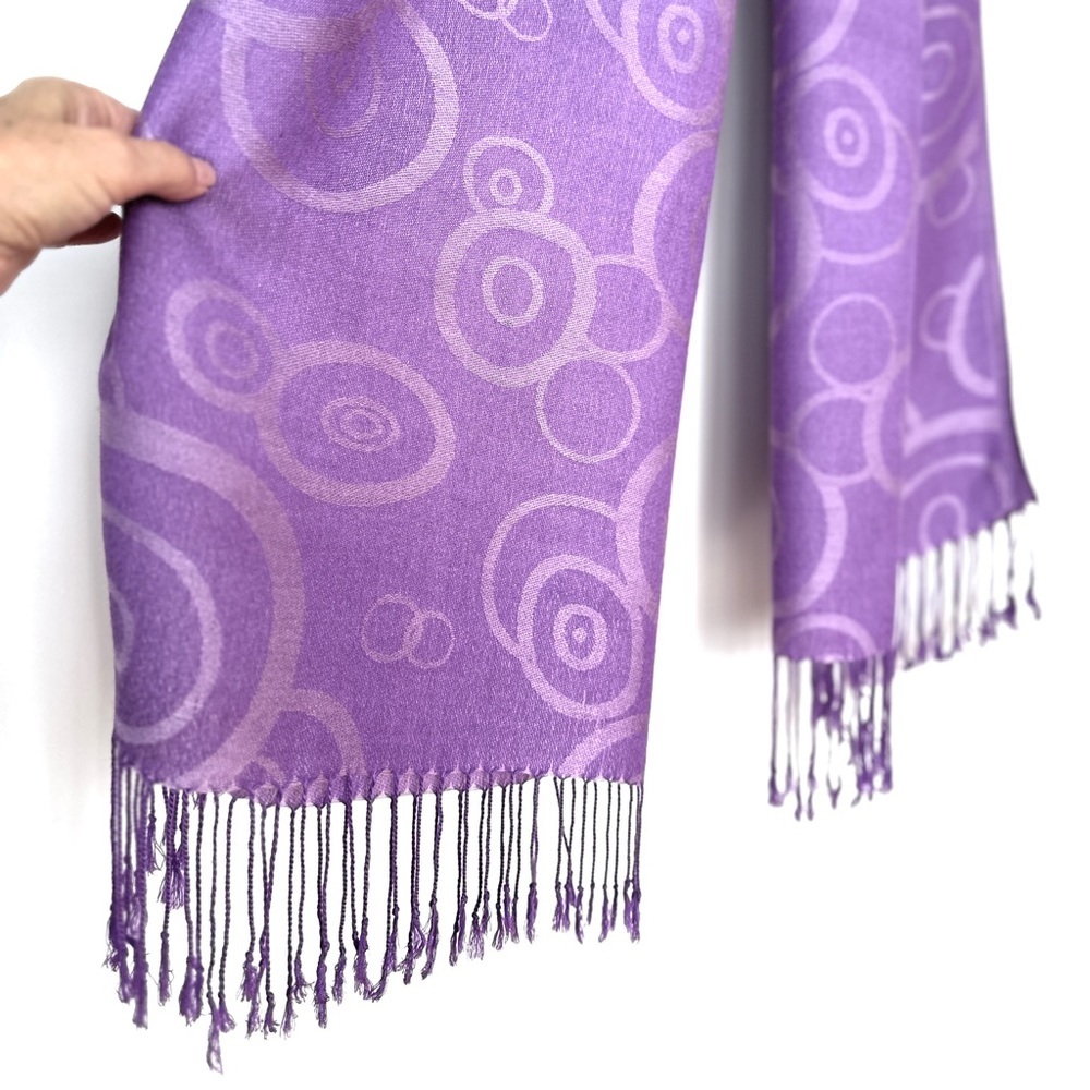 Purple Pashmina Silk Blend Scarf With Fringes